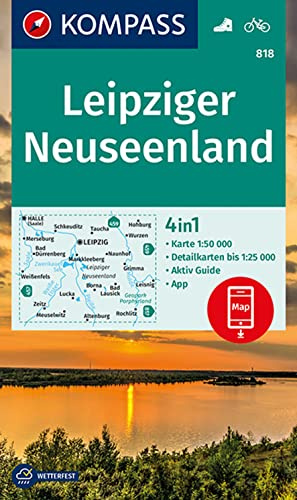 KOMPASS Wanderkarte 818 Leipziger Neuseenland 1:50.000: 4in1 Wanderkarte mit Aktiv Guide und Detailkarten inklusive Karte zur offline Verwendung in der KOMPASS-App. Fahrradfahren.