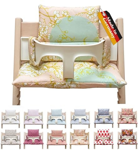Blausberg Baby - Sitzkissen Set ABWASCHBAR kompatibel mit Stokke Tripp Trapp Hochstuhl Materialien Oek-Tex Standard Zertifiziert - Made in Germany (Cherry Blossom Rosa Mint Gold Beschichtet)