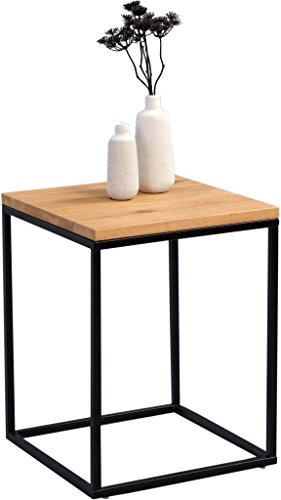 M2 Kollektion Ralf – Beistelltisch/Nachttisch 40x40x52cm | Wildeiche Massiv Geölt, Gestell Metall schwarz matt
