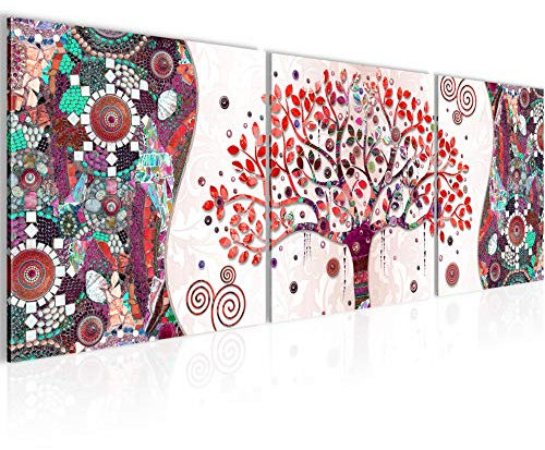 Runa Art Murale Gustav Klimt Albero Della Vita 3 Pezzi Quadri Tela Non Tessuta Decorazione Soggiorno 90 x 30 cm Astratto Albero Rosa 004634c