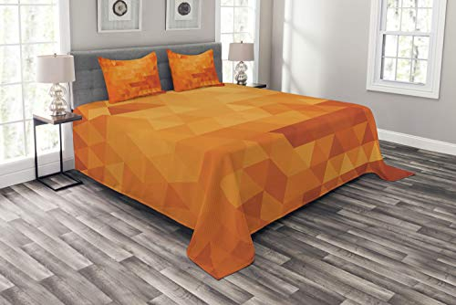 ABAKUHAUS Burnt orange Tagesdecke Set, Formen und Muster, Set mit Kissenbezügen Waschbar, für Doppelbetten 220 x 220 cm,Orange
