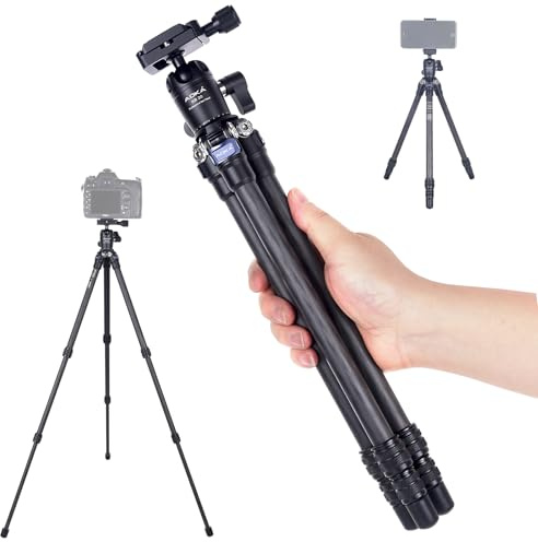 AOKA 28-inch/1.1 lb Mini Portable Carbon Fiber Tripod, Lightweight and Compact Travel Desktop Tripod for Mobile Phones, Mirrorless Cameras, Camcorders, Projectors, Webcams