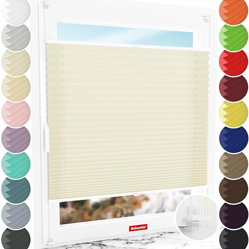 Schuette® Plissee ohne Bohren ● Premium Kollektion: Vanilla Ice Cream (Creme) ● 25x80cm (Breite x Höhe) ● Suprafix Faltrollo Klemmfix 2.0 Rollo ● 60 Sekunden Plisseerollo Montage inkl. Video