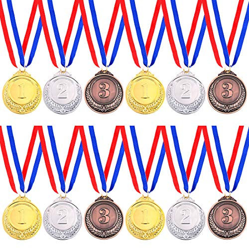 Keadic 12 Stück Metall-Medaillen mit Halsband, Olympischer Stil, Gold/Silber/Bronze, Gewinner-Medaillen, ideal für Schulveranstaltungen, Nachbarschaft oder Hinterhof-Wettbewerbe.
