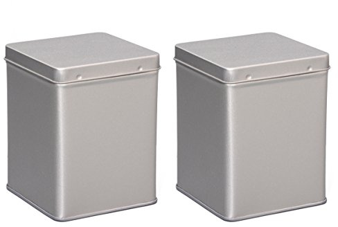 tea4chill 2 Stk Teedosen für losen Tee 100g, Gewürzdosen, Silver Classic, Metall, eckig mit Scharnierdeckel, 75 x 75 x 95mm (LxBxH)