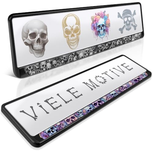 2 Kennzeichenhalter | Skulls | Totenköpfe Schädel | Viele Motive | Nummernschildhalter | Kennzeichen-Halterung | Nummernschild-Halterung | Auto-Kennzeichen | Auto-Schilder
