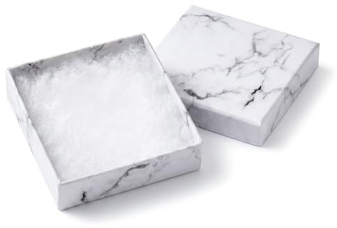TheDisplayGuys - 100-Pack #33 Cotton Filled Cardboard Paper Jewelry Boxes Gift Case - Marble White (3.5 x 3.5 x 1.0) - for Shipping or Storage