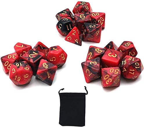 DollaTek Polyhedral tärningsset bordsspel tärningar 3 uppsättningar tärningar 3 x 7 (21 delar) Die Series D20 D12 D10 D8 D6 D4 DND tärningar DND RPG MTG dubbla färger en del (svart och röd)