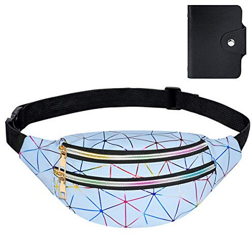 flintronic Gürteltasche, Sport Leuchtend Gürteltasche, Metallic Wasserabweisend Hüfttasche Reißverschluss Verstellbarer Bauchtasche mit Kartenhalter für Reise Wandern Outdoor Fahrradfahren-Blau