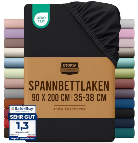 Utopia Bedding - Spannbettlaken 90x200cm - Schwarz | Gebürstete Polyester-Mikrofaser Spannbetttuch - Boxspringbett - Oeko-Tex Zertifiziertes - 35-38 cm Tiefe Tasche