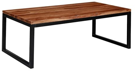 FineBuy Couchtisch 110x60x40 cm Sheesham Massivholz, Metallkufen | rechteckiger Wohnzimmertisch Industrial, Sofatisch aus Echtholz, handgefertigt, jedes Stück ein Unikat