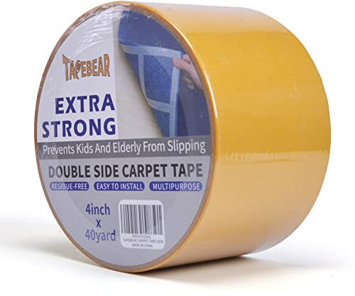 TAPEBEAR Nastro Biadesivo Per Tappeti 100mm x 36m(4 x 40yards), Nastro Adesivo Per Tappeti, Senza Residui, Rimovibile Nastro Biadesivo Per Moquette, Per Tappeti, Pavimento In Legno, Antiscivolo