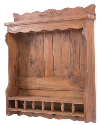 DESIGN DELIGHTS ÉTAGÈRE Murale Cottage | Bois Acajou, 76 cm, 3 Crochets, Compartiments | étagère de Cuisine, étagère Suspendue en Bois, Armoire Murale
