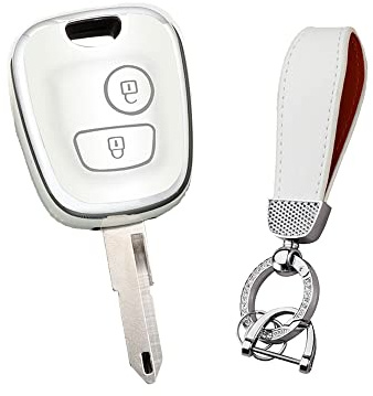 HIBEYO Klappschlüssel AutoSchlüssel Hülle Passt für Citroen C1 C4 Berlingo Xasara Picasso Abdeckung Schutzhülle Schlüsselhülle für Peugeot 107 207 307 für Toyota Aygo Schlüsselgehäuse-Silber Weiß