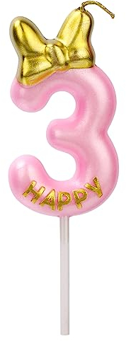 AOMIG Birthday Number Candle, 2.36 Inch Pink Number Candles, 3D Number Birthday Candles for Cake, Cake Bowknot Candles for Birthday Wedding Anniversary Celebrations Festival Party Supplies