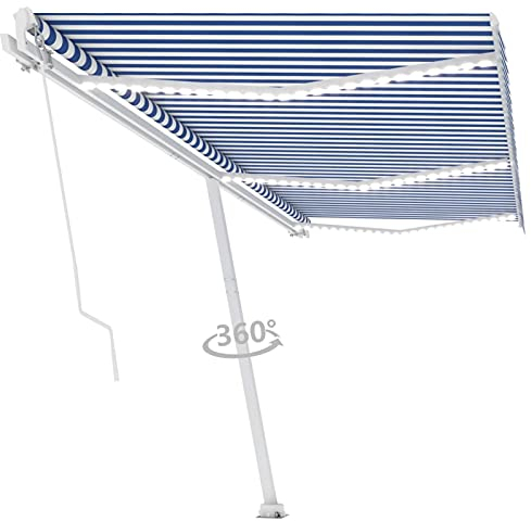 Gelenkarmmarkise Einziehbar, CIADAZ Sichtschutz Balkon, Seitenmarkise, Balkon Markise, Klemmmarkise, Sonnenvorhang, Balkonmarkisen, 600x350 cm Blau und Weiß