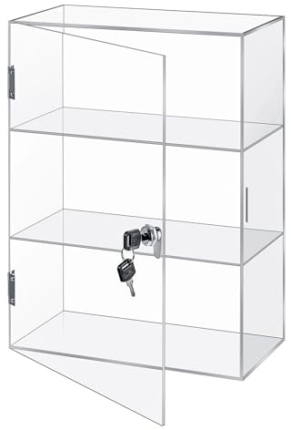 Barydat Acryl-Vitrine mit Schloss, Schlüssel, Arbeitsplatte, Vitrine, Vitrine, multifunktional, sichere Aufbewahrungsbox für Einzelhandel (Feste 3 Etagen, 30 x 15 x 39 cm)