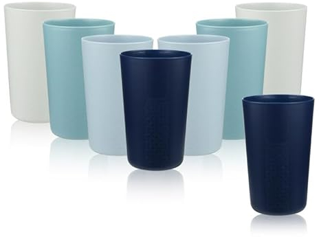 BEWOS 13.5 Oz Unbreakable Plastic Tumblers, 8 Packs Light Weight Stackable Cups, BPA-Free, E-Co Friendly Reusable Plastic Cup, Morandi Colors Mug Set, Dishwasher & Microwave Safe