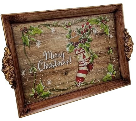 Bandeja de plástico para servir té, diseño de calcetín de Navidad, 40 cm x 26 cm