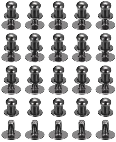 sourcing map 5mm Ball Head Stud Rivets Screw Back, 20Pack Round Head Button Nipple Rivet for DIY Leather Craft Handbag Belt, Metallic Black