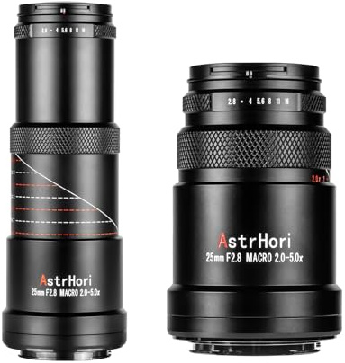 AstrHori 25mm F2.8 Objectif Ultra Macro pour Appareil Photo Plein Format Grossissement 2X-5X (Sony E)