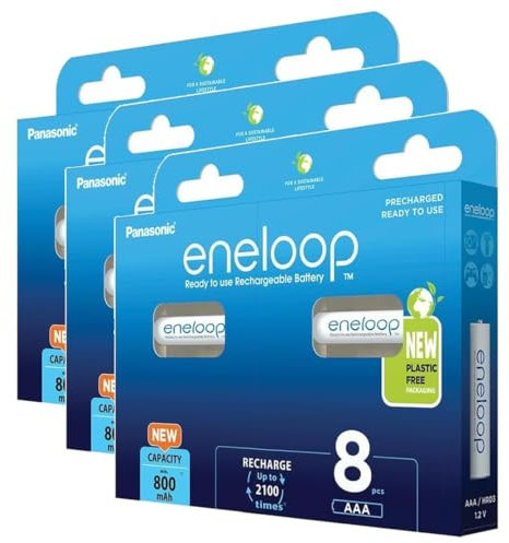 Panasonic Eneloop 3 x 8 batterie ricaricabili Ni-MH Micro AAA 800 mAh, BK-4MCDE/8BE