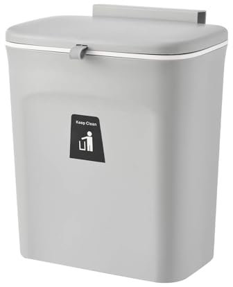 Belfoyer Kompostbehälter für die Küche, 9 Liter, geruchlos, mit Wandmontage, für Wände oder Türen geeignet (weiß/grau) (grau)