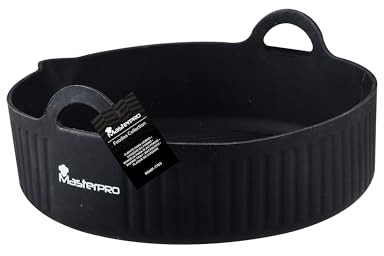 MasterPro FOODIES COLLECTION - Bandeja de Horno Redonda para Air Fryer - 18.5x19x5.5 cm Silicona - Resistente Temperaturas Altas - Antiadherente - Asas Laterales para Seguridad - Para Freidora de Aire