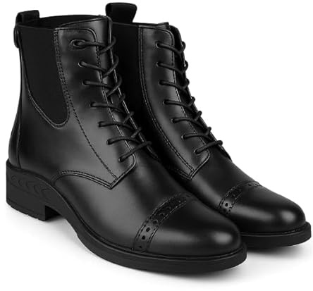 Bow & Arrow Equestrian Jodphurs Horse Riding Boots – Leather Boots Zip Up Ankle Style | Riding Country Boots Women | Lace Up Boots for Equestrian Use – Black