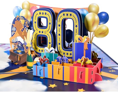 scicent Glückwunschkarten Geburtstag Pop Up Geburtstag Karte zum 80. Geburtstag 3D Happy Birthday Karten Geburtstagskarte mit Umschlag Kreative Geburtstagsgeschenk Familie Jahrestag Geschenk - 31715
