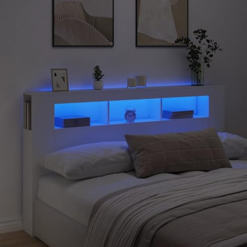Homgoday LED-Kopfteil Holzwerkstoff Weiß 180x18,5x103,5cm für modernes Schlafzimmer Model837358