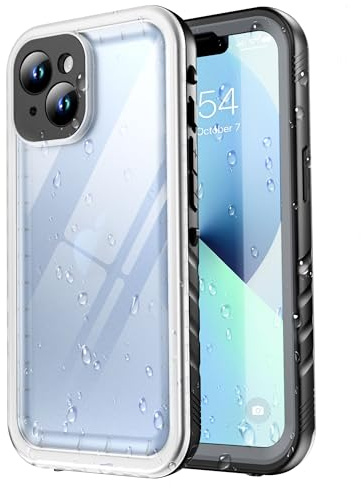 SPORTLINK mobilskal för iPhone 13 Mini (5.4) – IP68 vattentätt, stötskydd i militärklass, 360° helskydd med skärmskydd och kameralinsskydd, dammtätt, svart/frostad klar