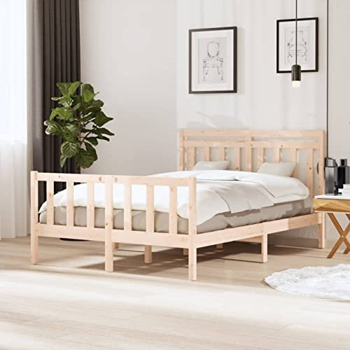 Buzaza Massivholzbett 140x190 cm Palettenbett Bettgestell Massivholz-Bettgestell Bett Kopfteil Holz Betten