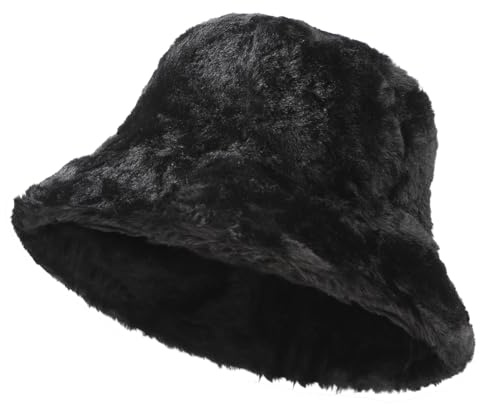 Fischerhut Damen Winter Hut Kunstpelz Winterhut Warm Filzmütze Weich Wintermütze Kuschelig Damenhut Fleece Fischermütze Klappbar Einheitsgröße Bucket Hat Elegant Flauschig Eimer Hut für Outdoor