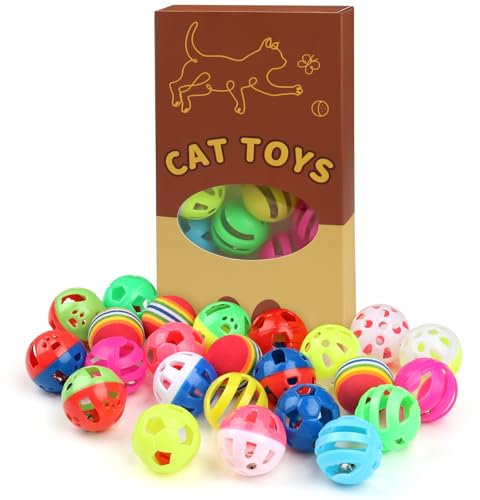 QUOZUO 24 Stück Katzenspielzeug Bälle, Bunte katzenbälle mit Geräusch, Katzen Glöckchenball Interaktives Spielzeug für Katzen Kitten