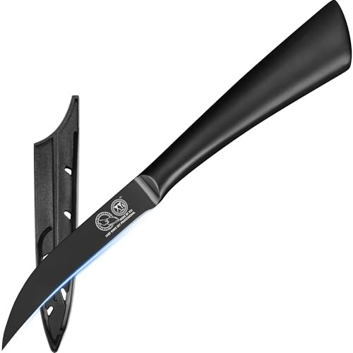 XYJ Authentic Since 1986, cuchillo de cocina profesional, cuchillo de acero inoxidable de 3,5 pulgadas con cubierta de cuchilla, mango ergonómico, cuchillo exfoliante de frutas para el hogar, cocina y