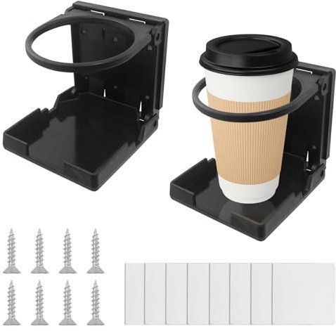 Hevysuo 2 Stück Einstellbar Getränkehalter Klappbar Kunststoff 7,6cm mit Schrauben Dosenhalter Flaschenhalter für Getränkedose und Kaffeebecher für Boot Auto Wand,Schwarz