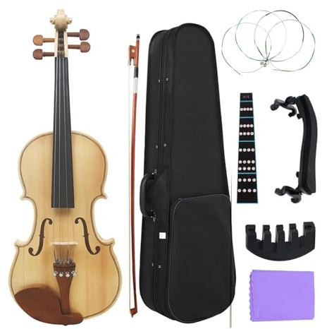 Anfänger Geige 4/4 Anfänger Violine Fichte Panel Ahorn Violine Saiteninstrument Violine Mit Koffer Bogen Saiten Schulterstütze Zubehör(SET2)