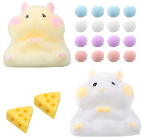 2stk Hamster-Quetschspielzeug, Taba Weich Hamster-Zappelspielzeug mit Plüschball Süß Entspannendes Tier-Zappelspielzeug für Kinder Jugendliche Erwachsene