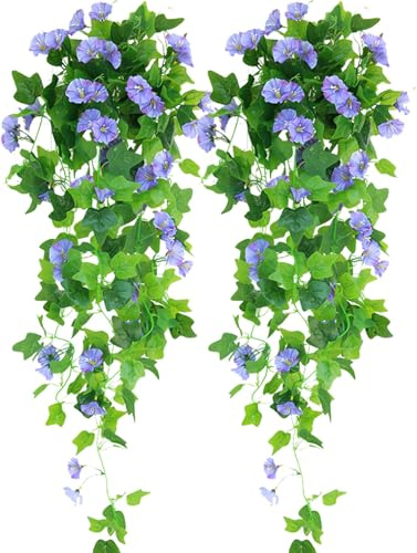 iksya Kunstblumen Hängend Blumen - 44 Bündel 39 in Kunstpflanze Hängend Petunie UV Beständig für die Veranda, Hof, Innengarten, Frühlings und Sommerdekor(Purple,2PCS)