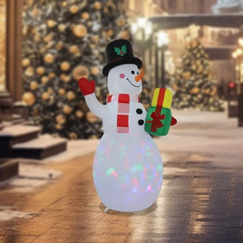 Aufblasbare Schneemann Weihnachtsdeko 150cm Aussen Schneemann Beleuchtet Dekoration mit LED Leuchten und Rotierenden RGB-Farblicht für Feiertags Party
