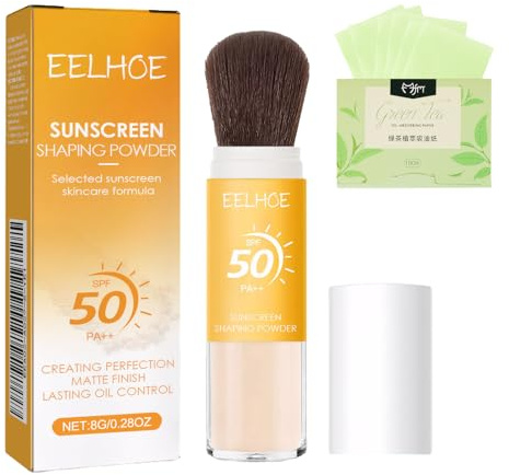 Sonnenschutz Puder,Puder mit Lichtschutzfaktor,Mineral Sonnenschutz Puder Wasserfest,Lang Anhaltend,Leicht & Atmungsaktiv,für Gesicht,Make-Up Fixierung,UV-Schutz,Geeignet für Alle Hauttypen