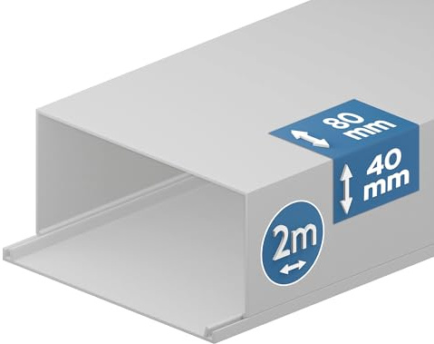 EDO Kabelkanal 80x40 mm Vit 2m - Kabelränna PVC med Snäpplock Kabelkåpa Sladdkanal Skruvmontering - Praktisk Kabelhanteringskanal för TV, Kontor, Hem, Skrivbord