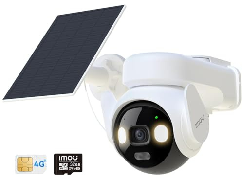 KIT 5MP 4G LTE Telecamera Esterno Senza Fili con Pannello Solare, Telecamera Solare 4G con SIM Card, AOV Registrazione 24/7, 360°, 25M Rilevamento Umano, IP66, Modalità Privata, Micro SD 32GB Incluso