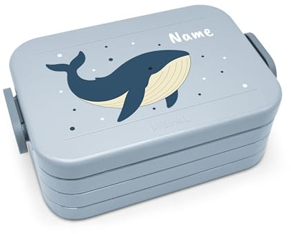 printplanet® Personalisierbare Brotdose „Layout Wal“ – Lunchbox/Bento Box von Mepal – mit eigenem Namen oder Wunschtext – Farbe Nordic Blue – BPA-frei – Geschenkidee