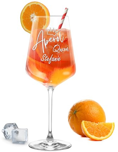 Gravur-Max Aperol Glas 560 ml „Aperol Queen (Wunschname)“ – Graviertes Leonardo Puccini Weinglas – Handgefertigt in Deutschland, spülmaschinenfest & stoßfest – Geschenk für Aperol-Fans