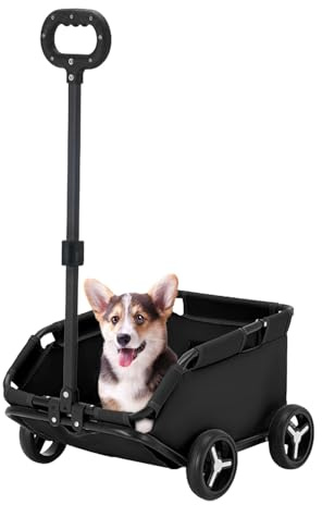 Poussette pour petits chiens – Sac de transport à roulettes pour chat | chariot pliable léger | 50,8 x 35,78 x 23,9 cm, chariot pour chien à 4 roues, fenêtre en amovible, porte-gobelet