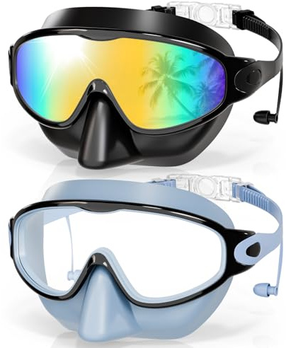Aegend Swim Goggles with Nose Cover, 2 Pack Wide View Swimming Goggles for Kids 3-14 Anti-Fog/UV No Leak Swim Mask Boys Girls Youth Toddler