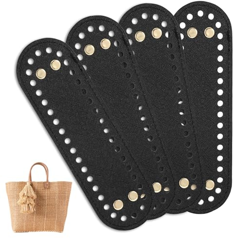 4 Pcs Crochet Bag Base, PU Leather Bag Base Shaper with Holes, Oval Knitting Crochet Bags Bottom Shaper Cushion Bases for DIY Handbag, Shoulder Bags, Tote, Crossbody Craft Making