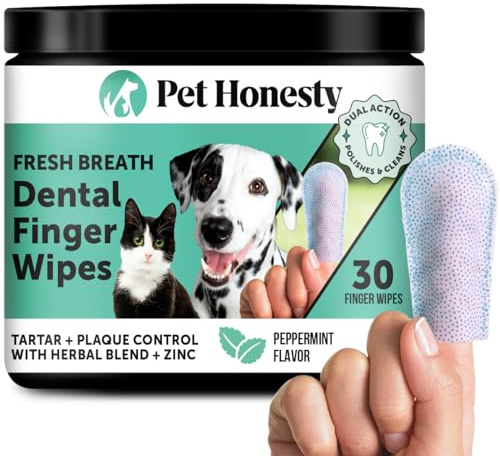 Dog Dental Finger Wipes for Teeth Cleaning Plaque Off - Dental Care for Dogs & Cats, Stain & Tartar Remover for Teeth, Finger Toothbrush Wipes, Fresh Breath & Gum Care with Zinc + Green Tea - 30 ct